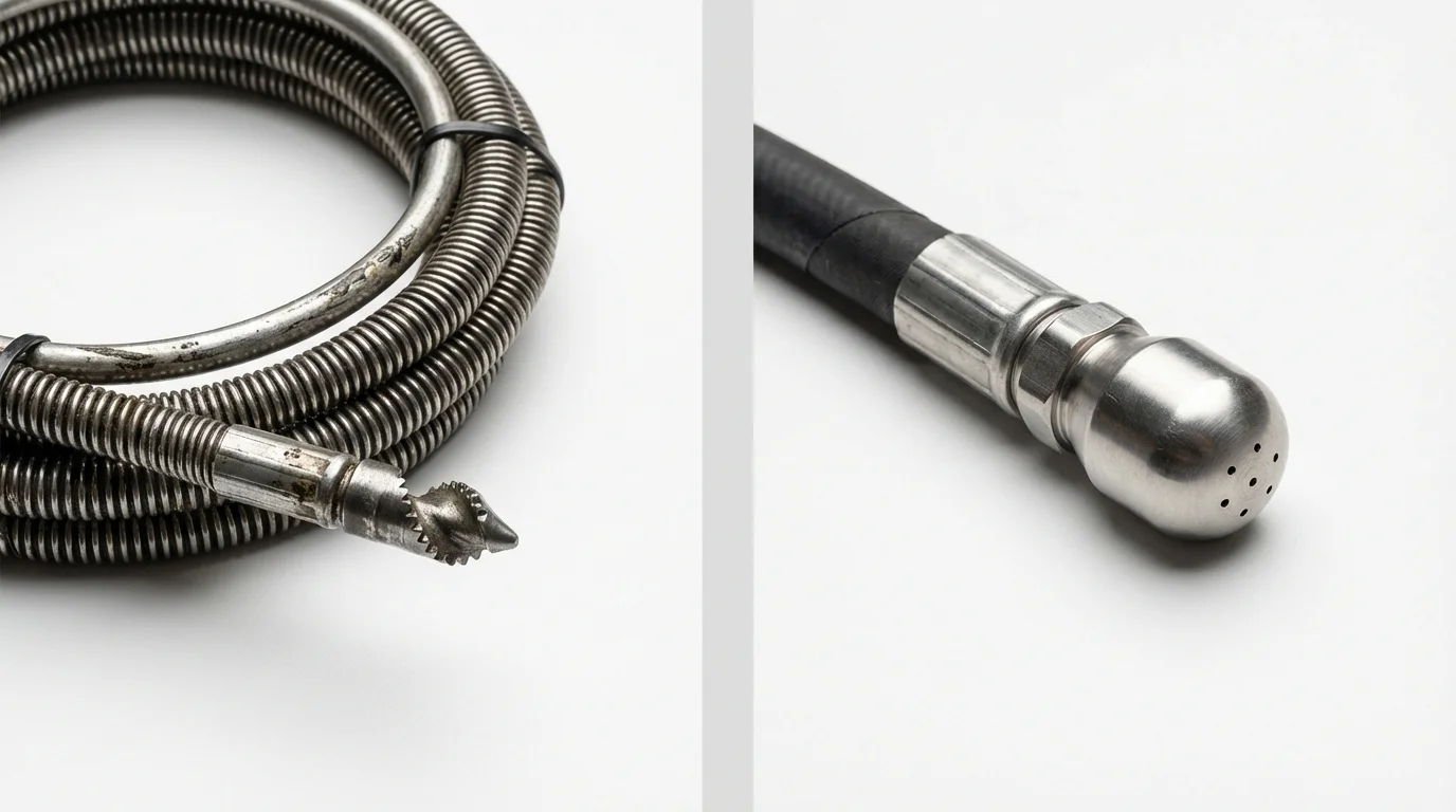Drain snake cable and hydro jetting nozzle used for drain cleaning in Friendship, NY