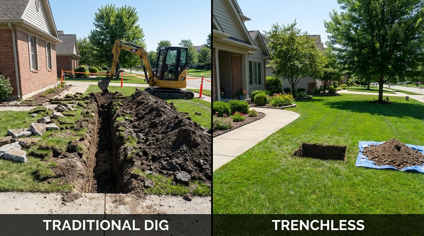 Trenchless sewer repair with minimal yard damage versus traditional excavation in Friendship, NY